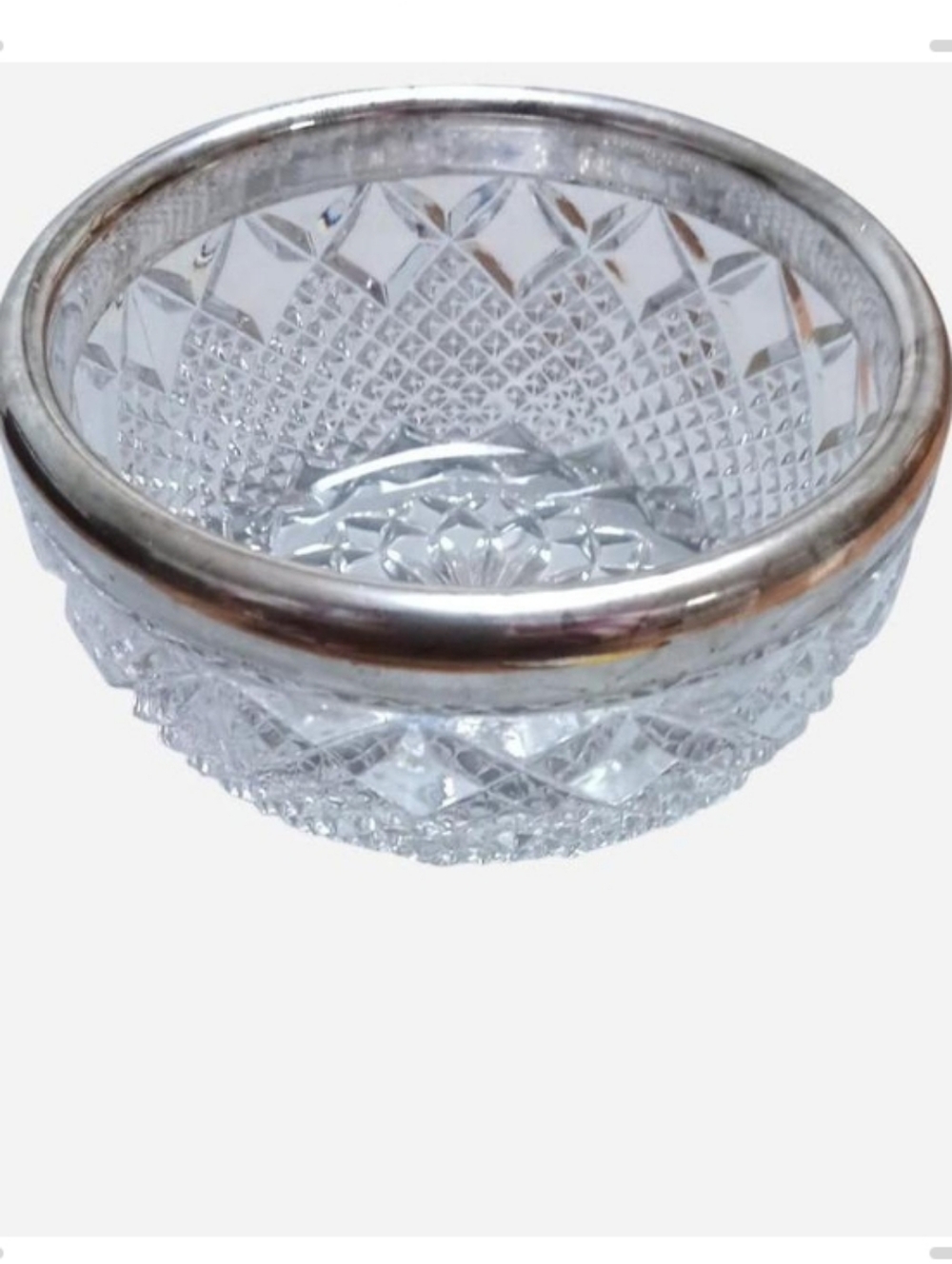 Clear Cut Glass Bowl with Silver Rim